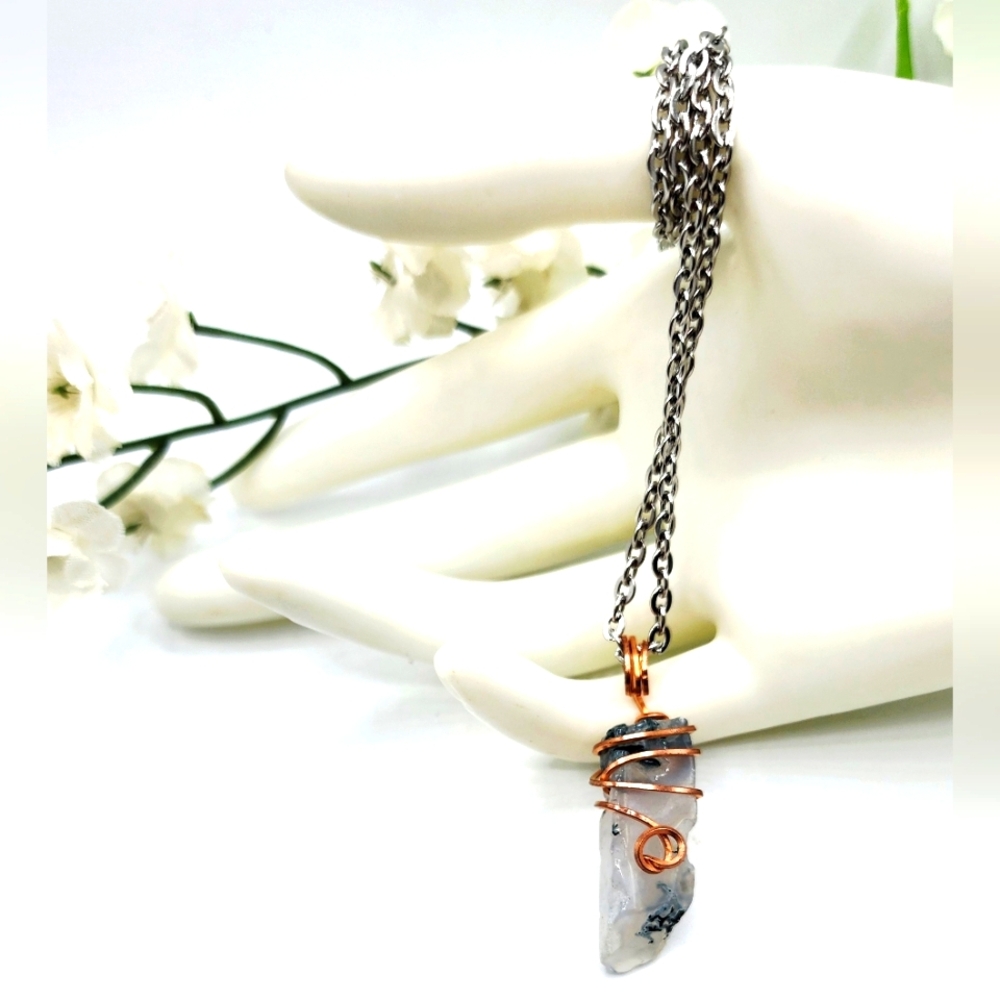 Thin Silver Chain Necklace,custom Made ,22in,stone Is Agate
